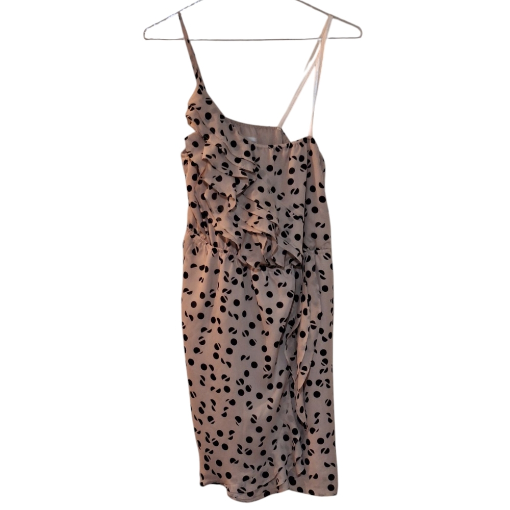 BCBGeneration Black and Cream Asymmetrical Ruched Cocktail Dress